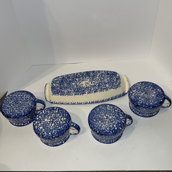 Molly Dallas Blue Spatterware Four Bowls One Tray - Picture 5 of 8